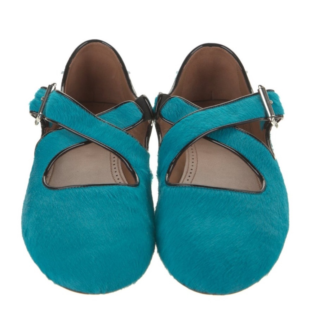 Alaia cross cross calf hair ballet flats turquoise blue size 40 EU / 10 US - Picture 3 of 16